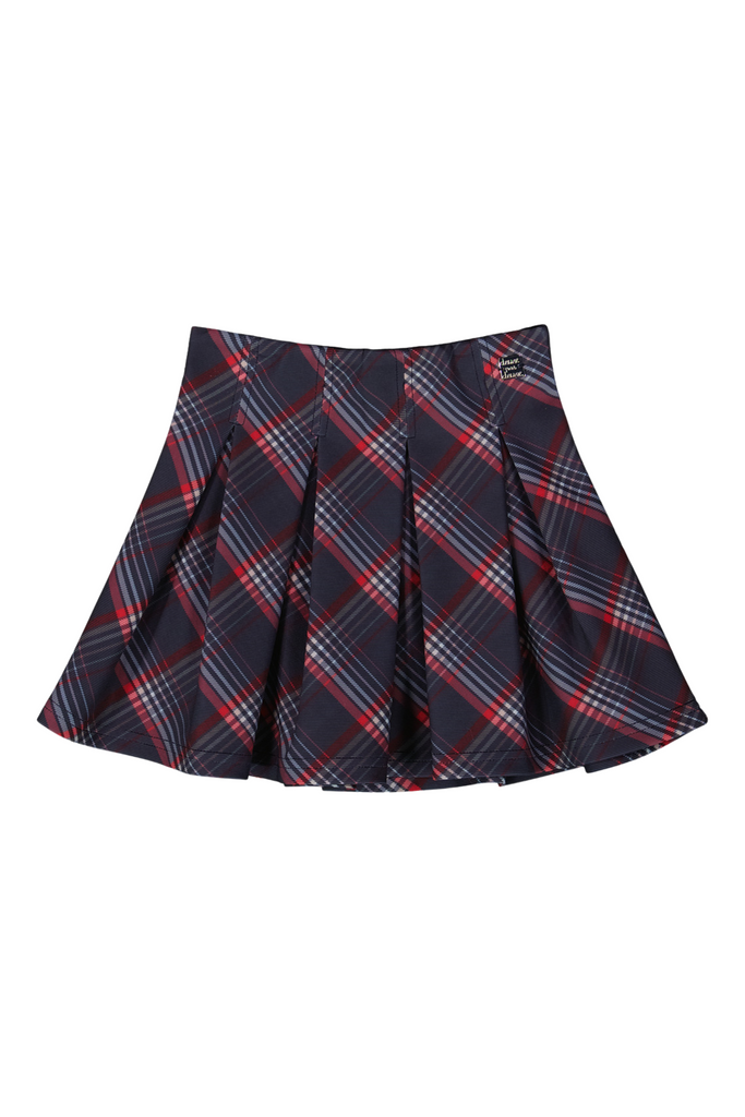 Deux Par Deux - Navy and Red Plaid Pleated Skirt