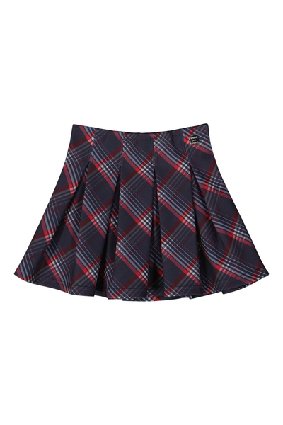 Deux Par Deux - Navy and Red Plaid Pleated Skirt