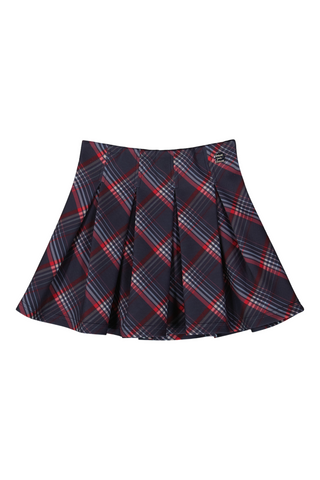 Deux Par Deux - Navy and Red Plaid Pleated Skirt