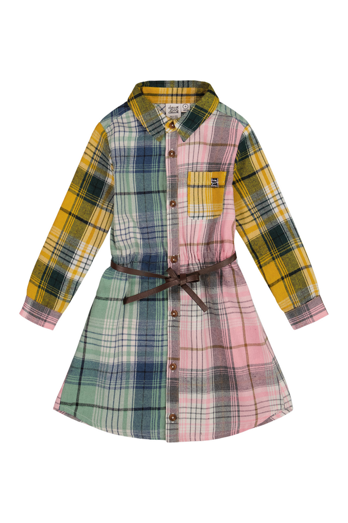 Deux Par Deux - Plaid Belted Shirt Dress