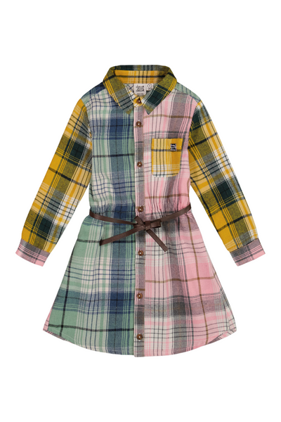 Deux Par Deux - Plaid Belted Shirt Dress