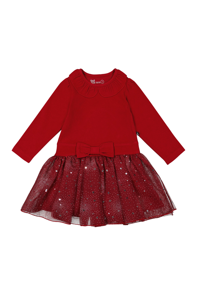 Deux Par Deux - Red Bi-Material Dress w/Glittering Skirt