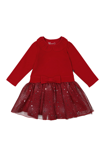 Deux Par Deux - Red Bi-Material Dress w/Glittering Skirt