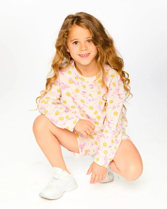DEUX PAR DEUX - BG - PRINTED FRENCH TERRY SWEATSHIRT - PRINTED DAISIES
