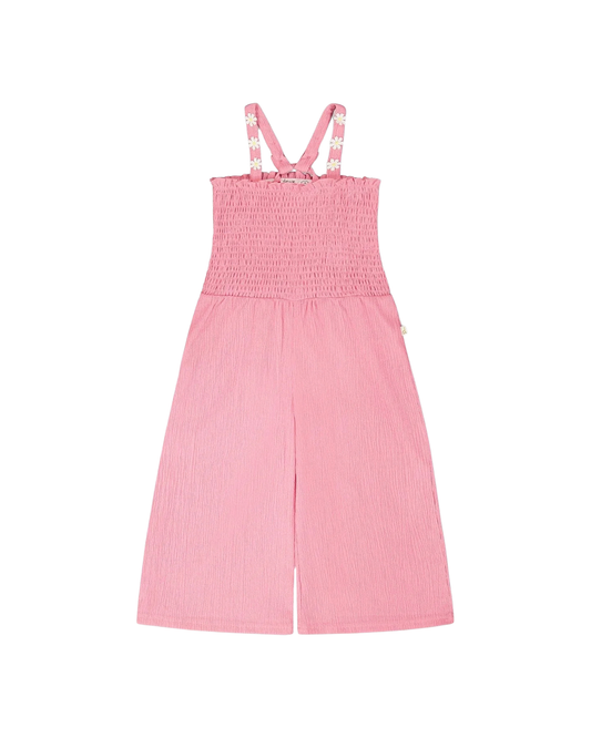 DEUX PAR DEUX - BG - CRINKLE JERSEY JUMPSUIT WITH SMOCKING - BEGONIA PINK