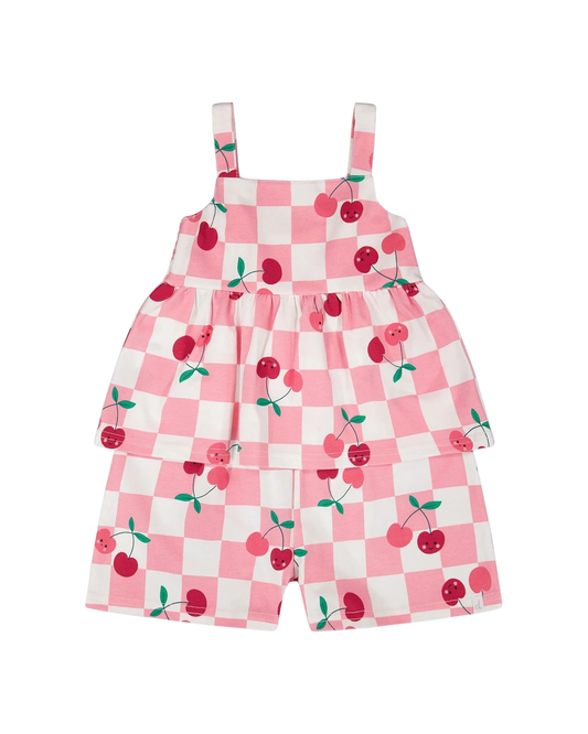 DEUX PAR DEUX - BG - PRINTED JERSEY ROMPER - PRINTED PINK CHERRY