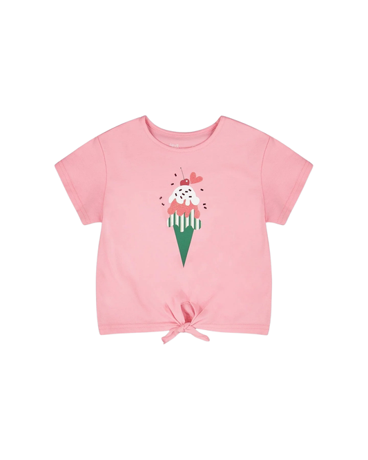 DEUX PAR DEUX - TG - JERSEY T-SHIRT WITH TIE AT WAIST - PRISM PINK