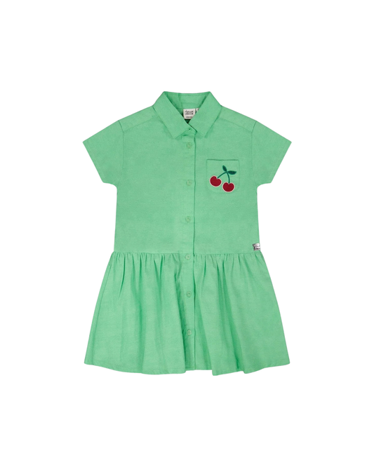 DEUX PAR DEUX - BG - COTTON SHIRT DRESS WITH EMBROIDERY - GOLF GREEN