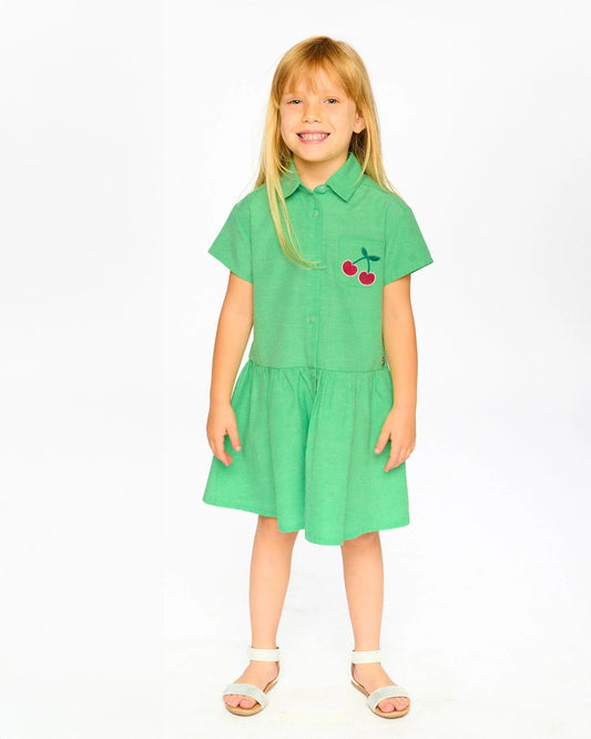 DEUX PAR DEUX - BG - COTTON SHIRT DRESS WITH EMBROIDERY - GOLF GREEN