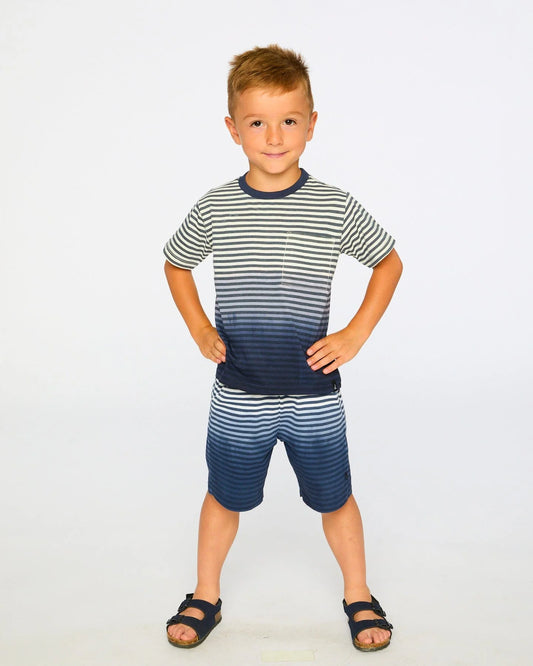 DEUX PAR DEUX - TB - SHORT SLEEVE T-SHIRT - PRINTED BLUE STRIPE