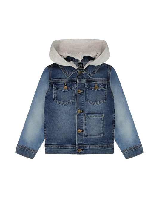 DEUX PAR DEUX - BB - DENIM JACKET W/ REMOVABLE FRENCH TERRY HOOD - NAVY DENIM