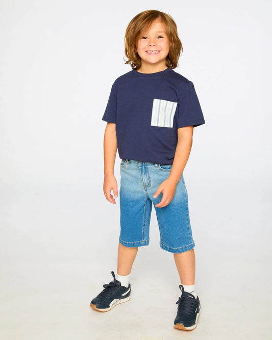 DEUX PAR DEUX - TB - JERSEY T-SHIRT WITH CHEST POCKET - PEACOAT