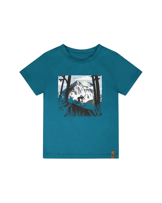 DEUX PAR DEUX - BB - ORGANIC JERSEY T-SHIRT WITH PRINT - NORTH ATLANTIC GREEN