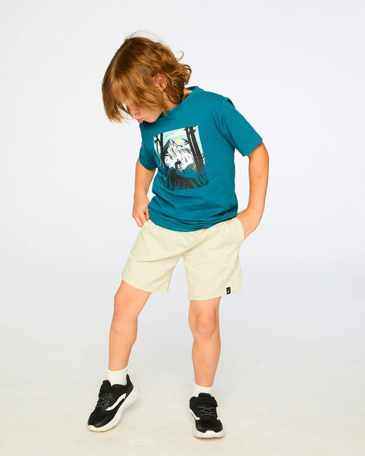 DEUX PAR DEUX - BB - ORGANIC JERSEY T-SHIRT WITH PRINT - NORTH ATLANTIC GREEN