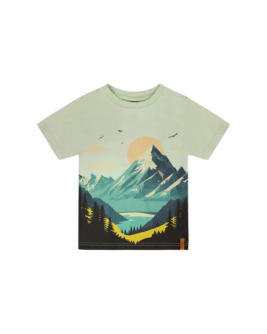 DEUX PAR DEUX - BB - ORGANIC JERSEY T-SHIRT WITH PRINT - SMOKE GREEN