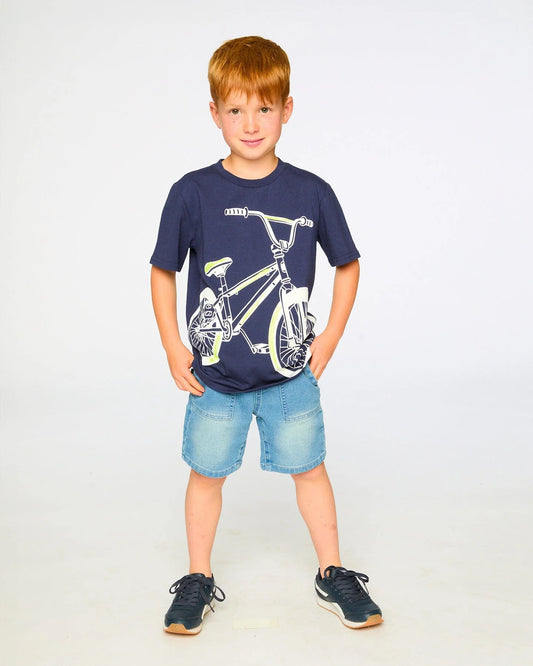 DEUX PAR DEUX - TB - ORGANIC JERSEY T-SHIRT WITH PRINT - PEACOAT