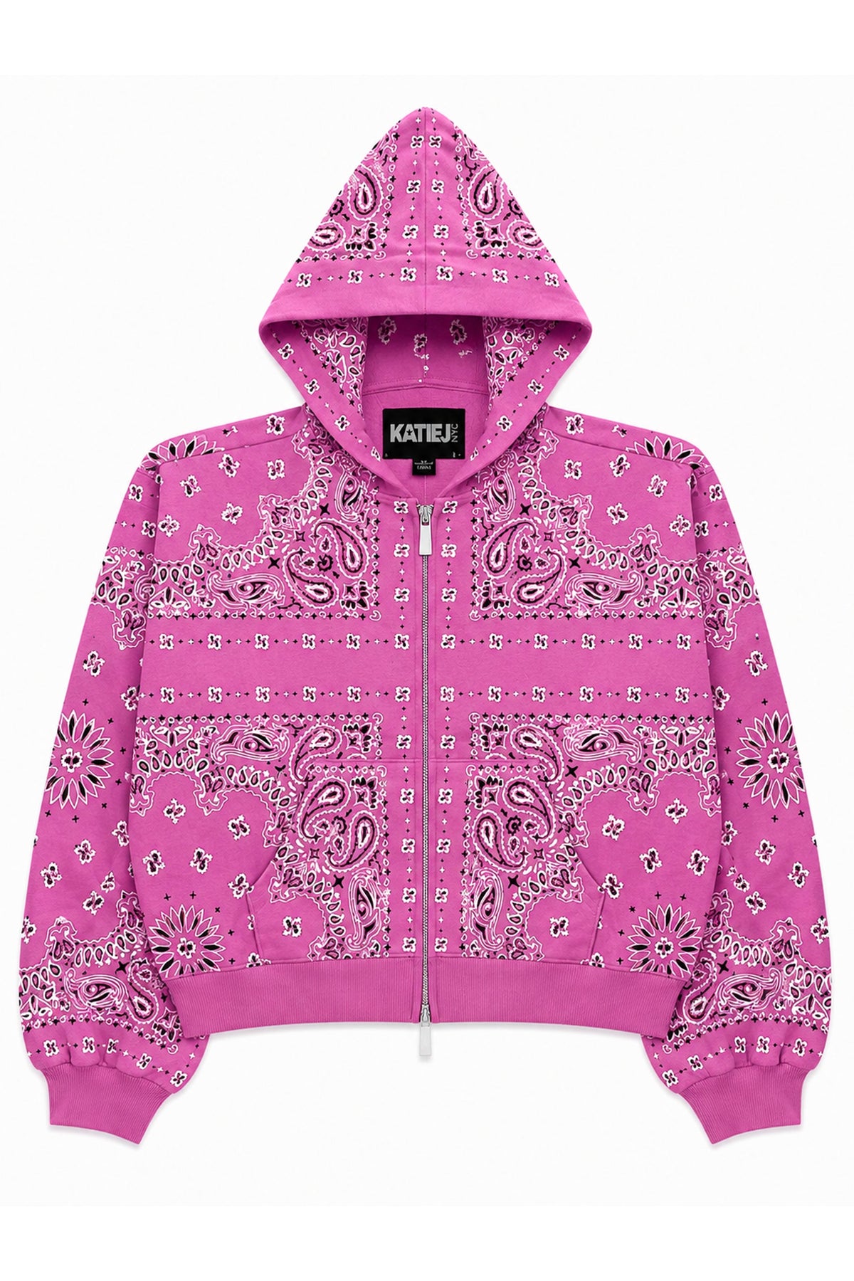 KATIE J NYC HADEN ZIP HOODIE HOT PINK BANDANA