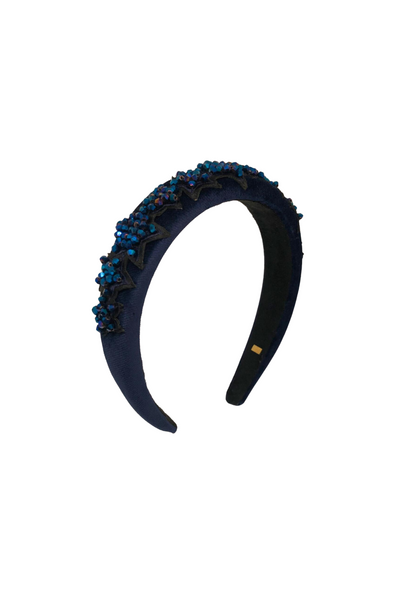 Padded Beaded Star Headband - Navy