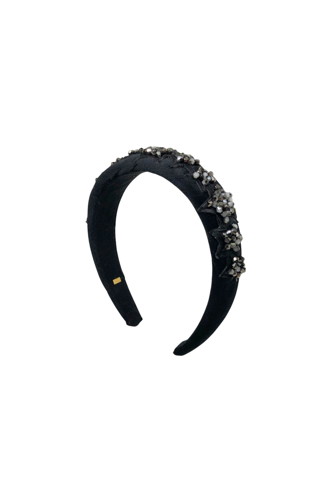 Padded Beaded Star Headband - Black
