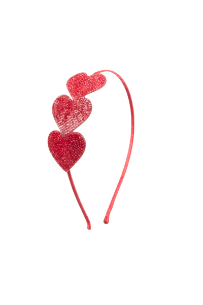 Crystallized 3 Heart Thin Headband - Red Ombre