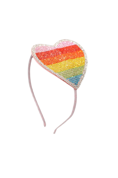 Crystalized Rainbow Heart Headband