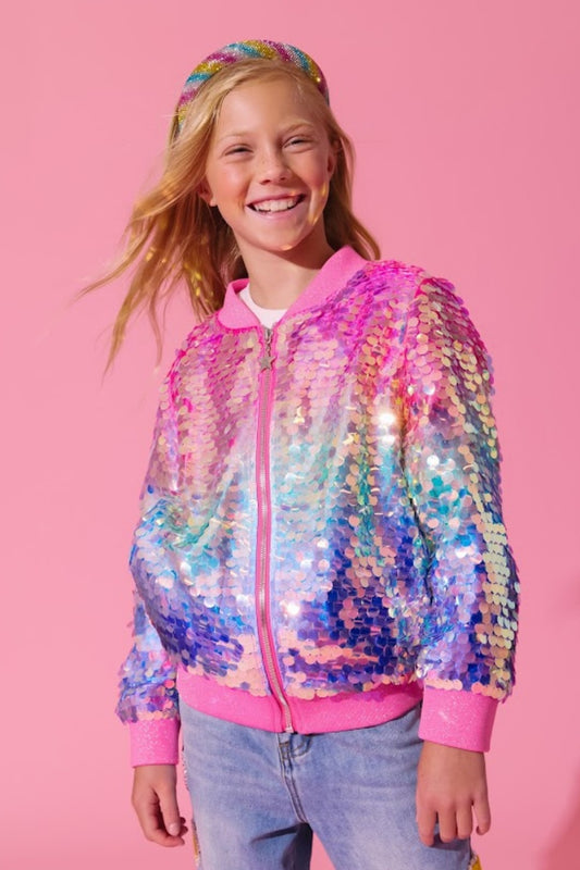 LOLA AND THE BOYS - TG - HOLOGRAPHIC RAINBOW PAILLETTE BOMBER - MULTI