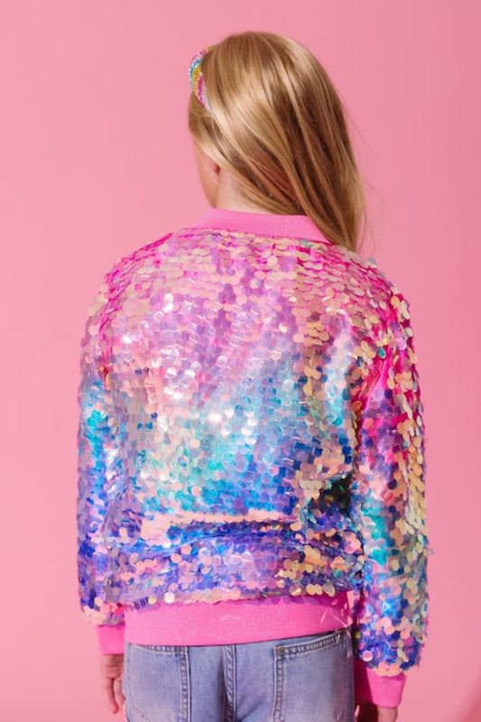 LOLA AND THE BOYS - BG - HOLOGRAPHIC RAINBOW PAILLETTE BOMBER - MULTI