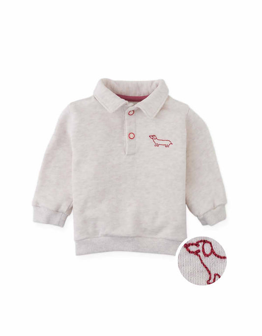GINGERSNAPS - TB - STEFANO FRENCH TERRY POLO WITH DOG EMBROIDERY - BEIGE