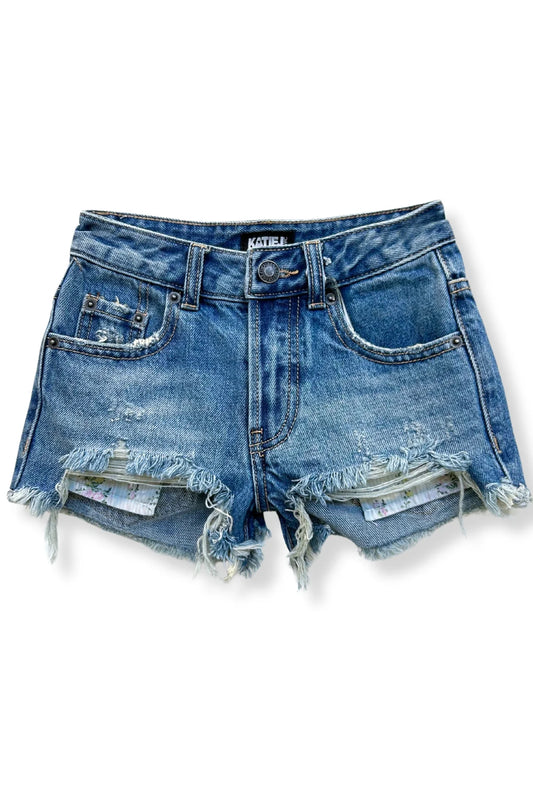 KATIE J NYC - BG - TWEEN MALIBU DENIM SHORTS PRINTED POCKET - DWAS TOILE POCKET