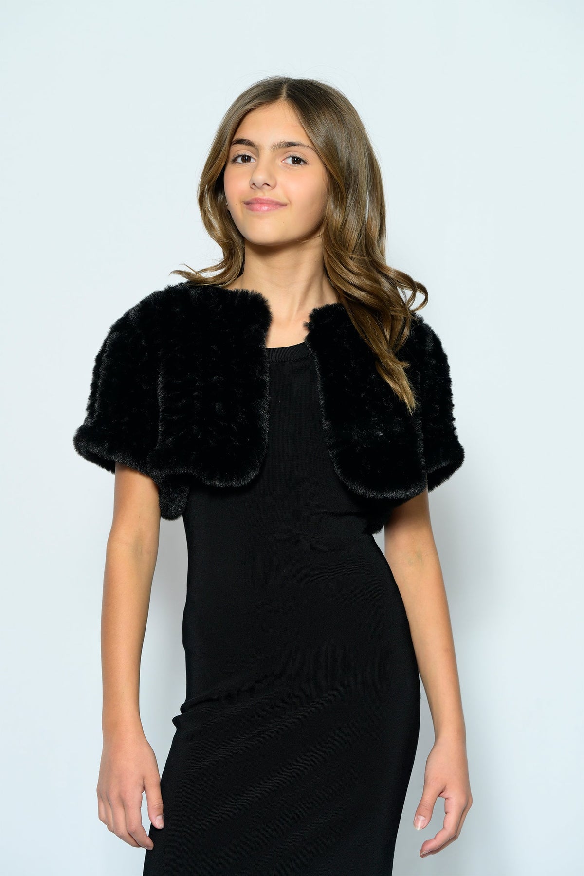 KATIE J NYC JUNO FAUX FUR BOLERO BLACK