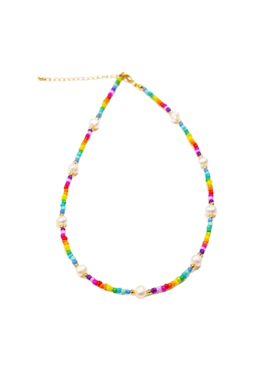 Rainbow Bead & Pearl Necklace