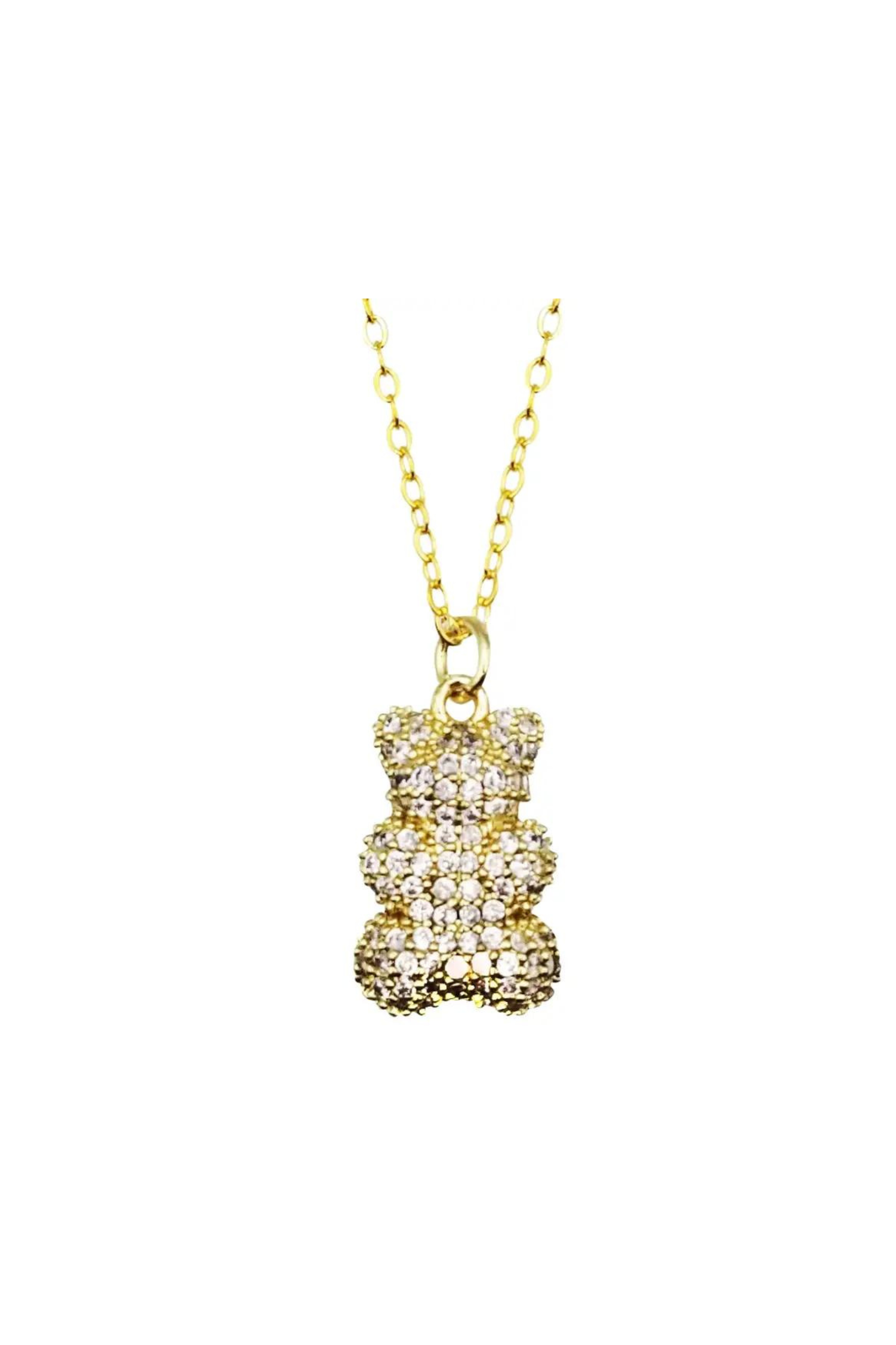 THE BLING KING Gold 3D Teddy Bear Pendant with Cuban Chain Necklace - Gold  Plated Jewellery with Decorative Stones, Moveable Head, Arms and Legs -  Chain Size: 4mm x 24