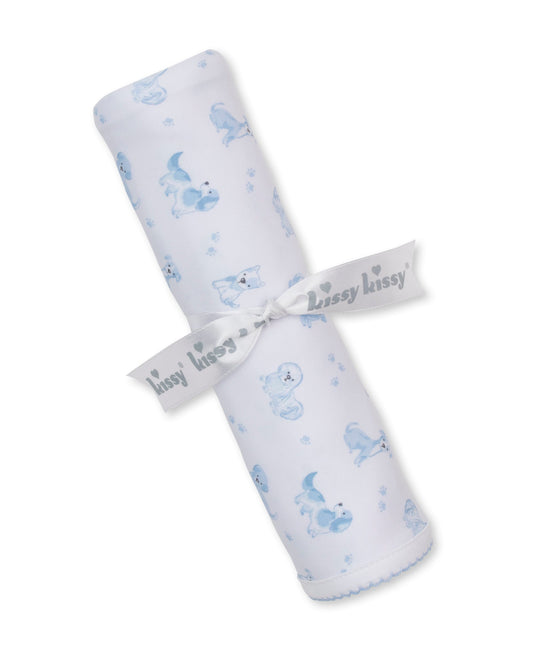 KISSY KISSY - BBY - PUPPY PAWS JACQUARD BLANKET - LIGHT BLUE