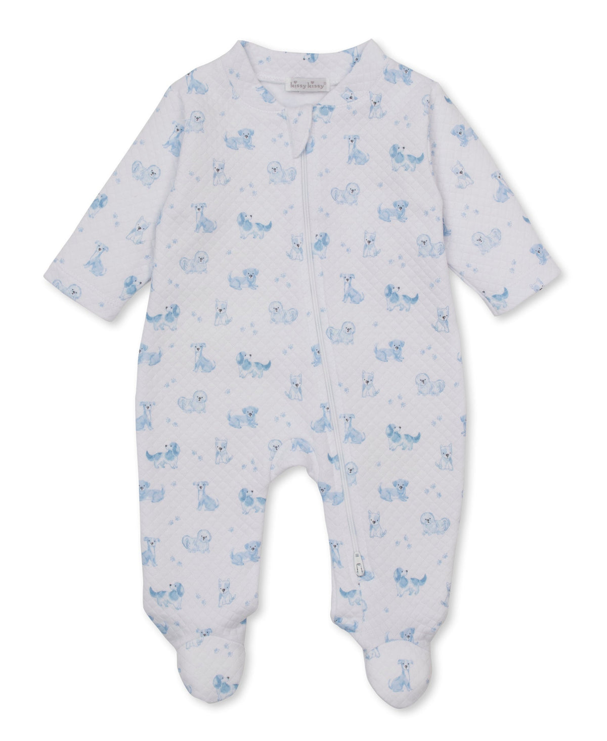 KISSY KISSY - BBY - PUPPY PAWS JACQUARD FOOTIE W/ZIP - LIGHT BLUE