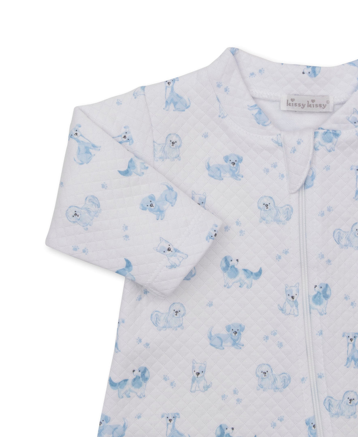 KISSY KISSY - BBY - PUPPY PAWS JACQUARD FOOTIE W/ZIP - LIGHT BLUE