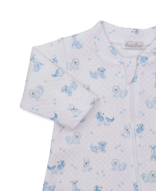 KISSY KISSY - BBY - PUPPY PAWS JACQUARD FOOTIE W/ZIP - LIGHT BLUE