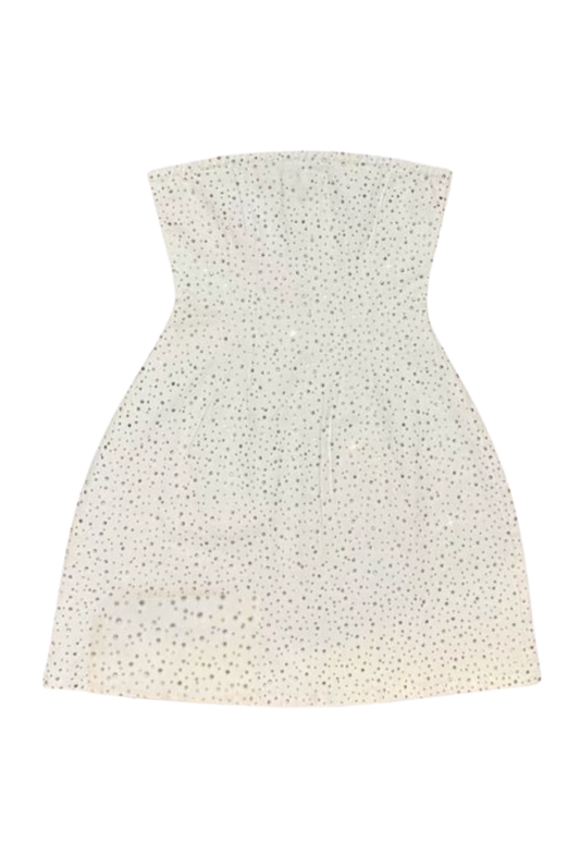 THEME - BG - DEMI STUDDED CRYSTAL STRAPLESS DRESS - WHITE DENIM