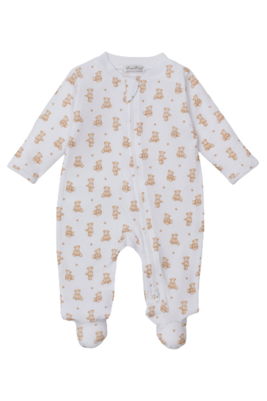 KISSY KISSY - BBY - FOOTIE WITH ZIPPER - BROWN TEDDY BEAR TIME - WHITE