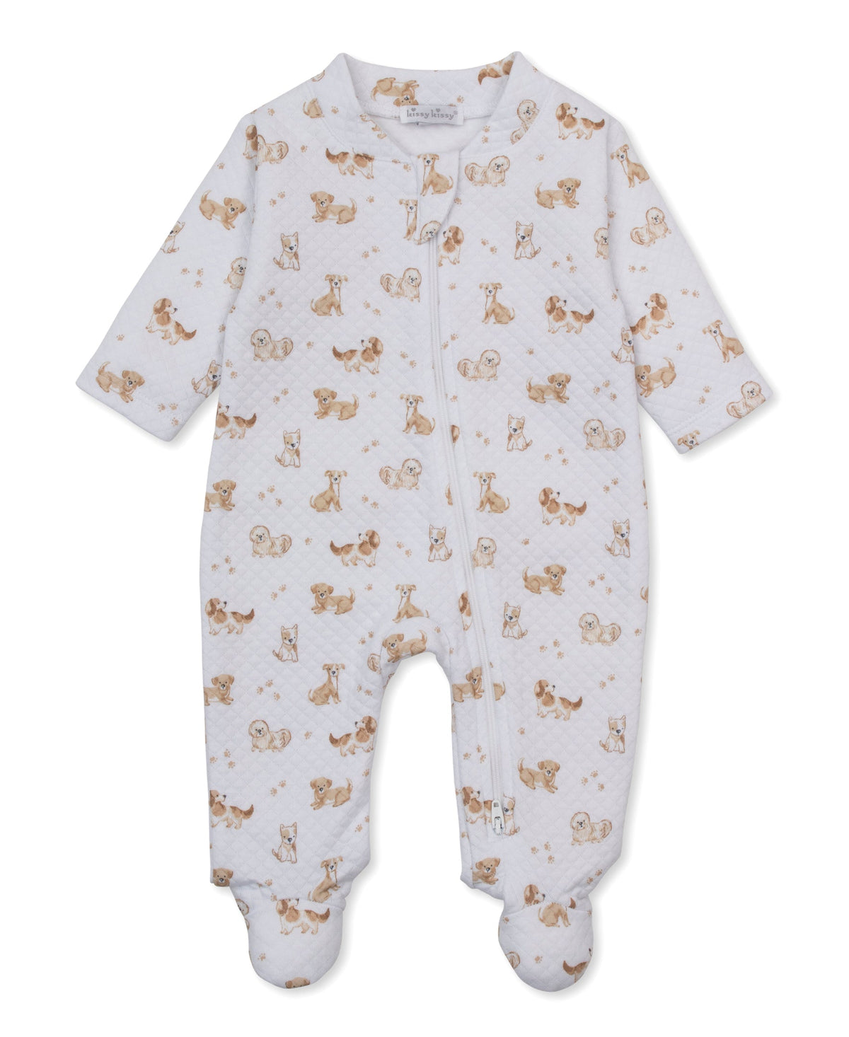 KISSY KISSY - BBY - PUPPY PAWS JACQUARD FOOTIE W/ZIP - BROWN