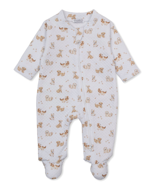 KISSY KISSY - BBY - PUPPY PAWS JACQUARD FOOTIE W/ZIP - BROWN