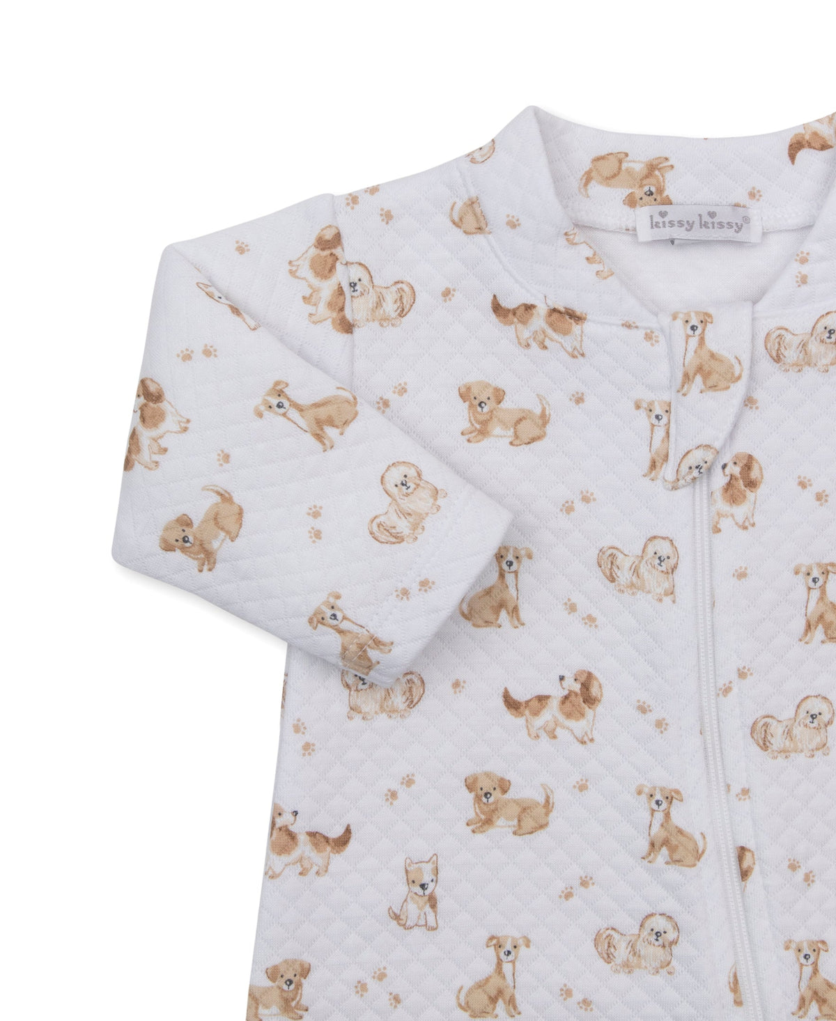 KISSY KISSY - BBY - PUPPY PAWS JACQUARD FOOTIE W/ZIP - BROWN