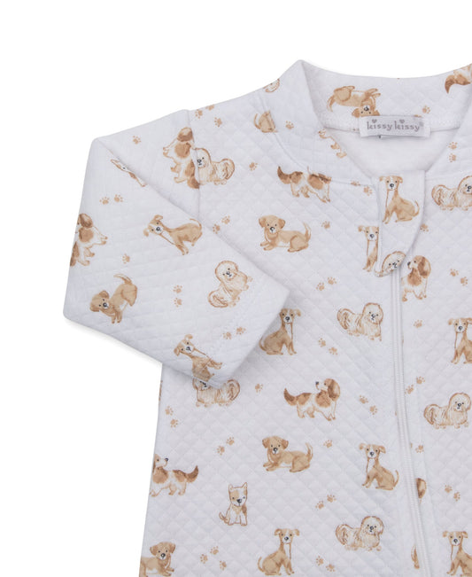 KISSY KISSY - BBY - PUPPY PAWS JACQUARD FOOTIE W/ZIP - BROWN