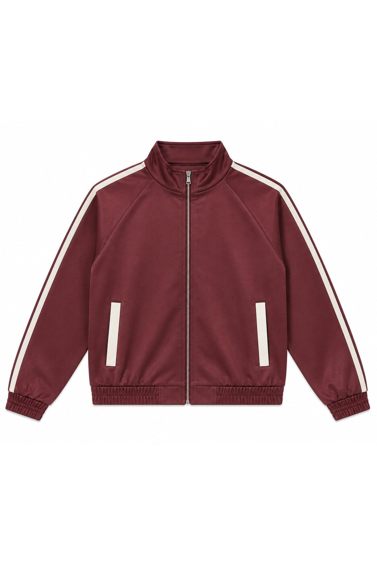 KATIE J NYC LENI SATIN TRACK JACKET BURGUNDY VINTAGE WHITE