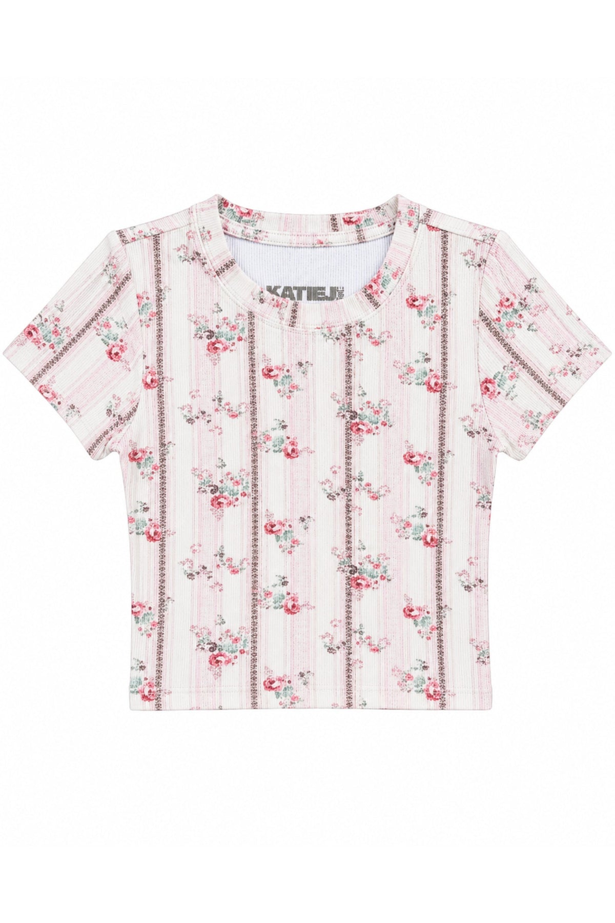 KATIE J NYC LIVI RIBBED PRINTED TEE ROSE FLORAL STRIPE