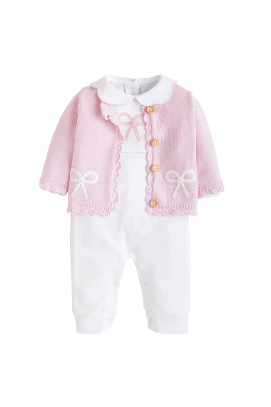 Little English - Pink Bow Crochet Playsuit