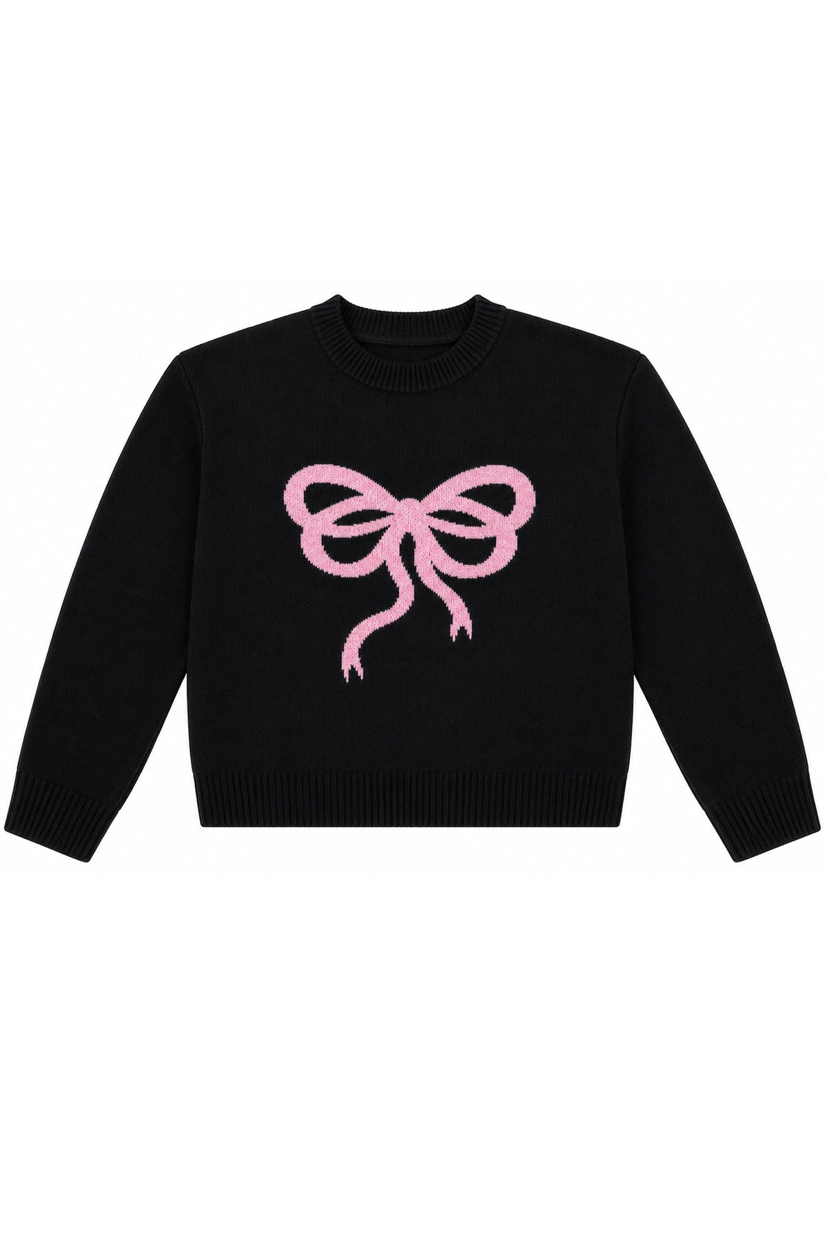KATIE J NYC MAGGIE INTARSIA CREW SWEATER BLACK PINK