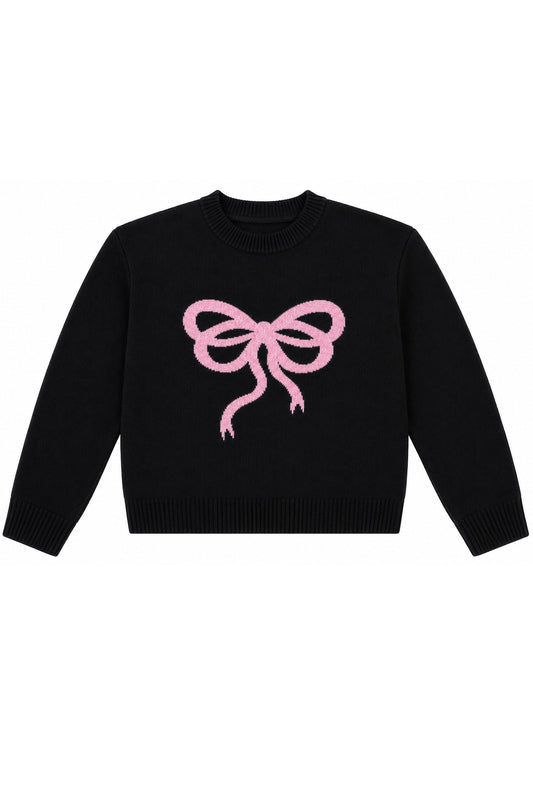 KATIE J NYC MAGGIE INTARSIA CREW SWEATER BLACK PINK