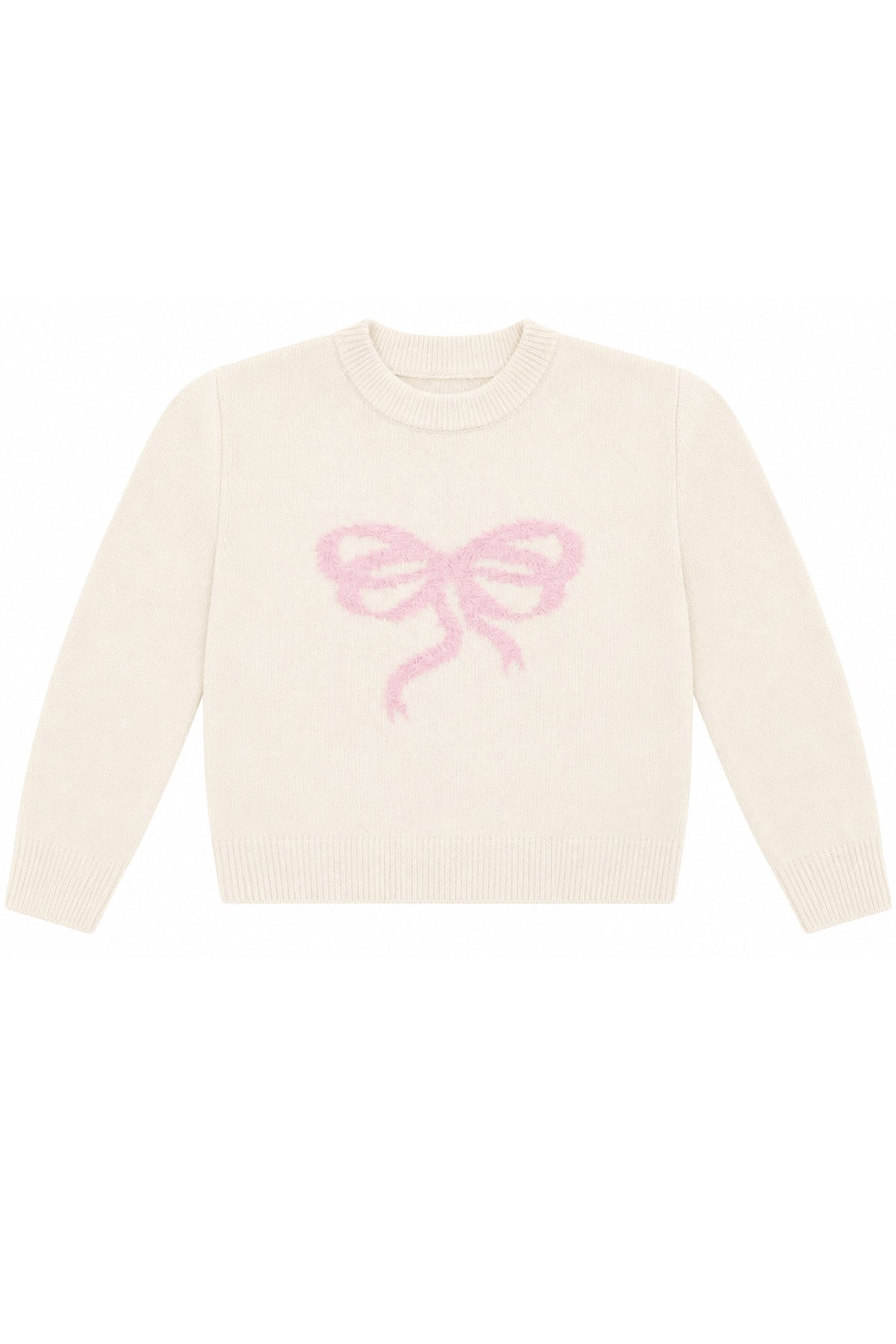 KATIE J NYC MAGGIE INTARSIA CREW SWEATER CREAM PINK