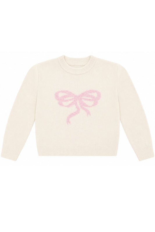 KATIE J NYC MAGGIE INTARSIA CREW SWEATER CREAM PINK