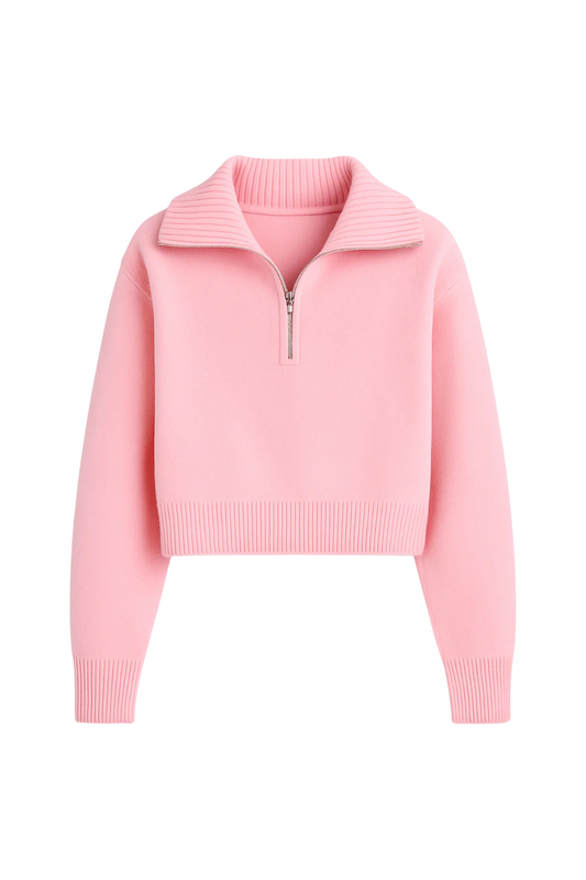 KATIE J - BG - TWEEN MARISSA QUARTER ZIP SWEATER - BABY PINK